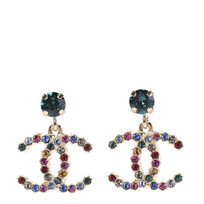 Chanel Crystal Over The Rainbow CC Drop Earrings Gold Multicolor 1 of 5