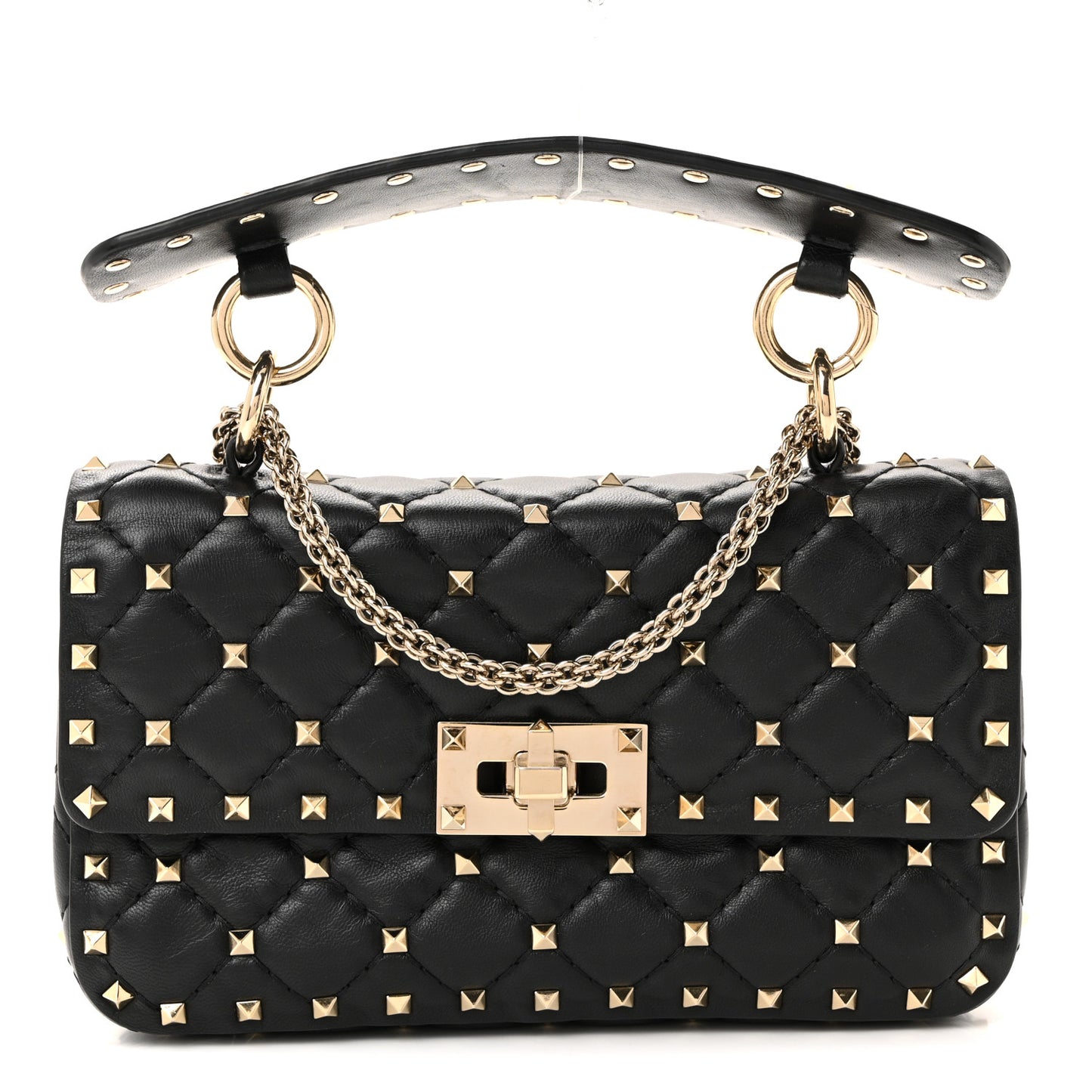 Nappa Small Rockstud Spike Shoulder Bag Black
