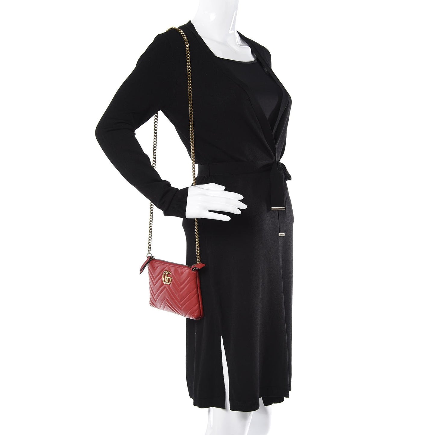 Calfskin Matelasse Mini GG Marmont Chain Bag Hibiscus Red