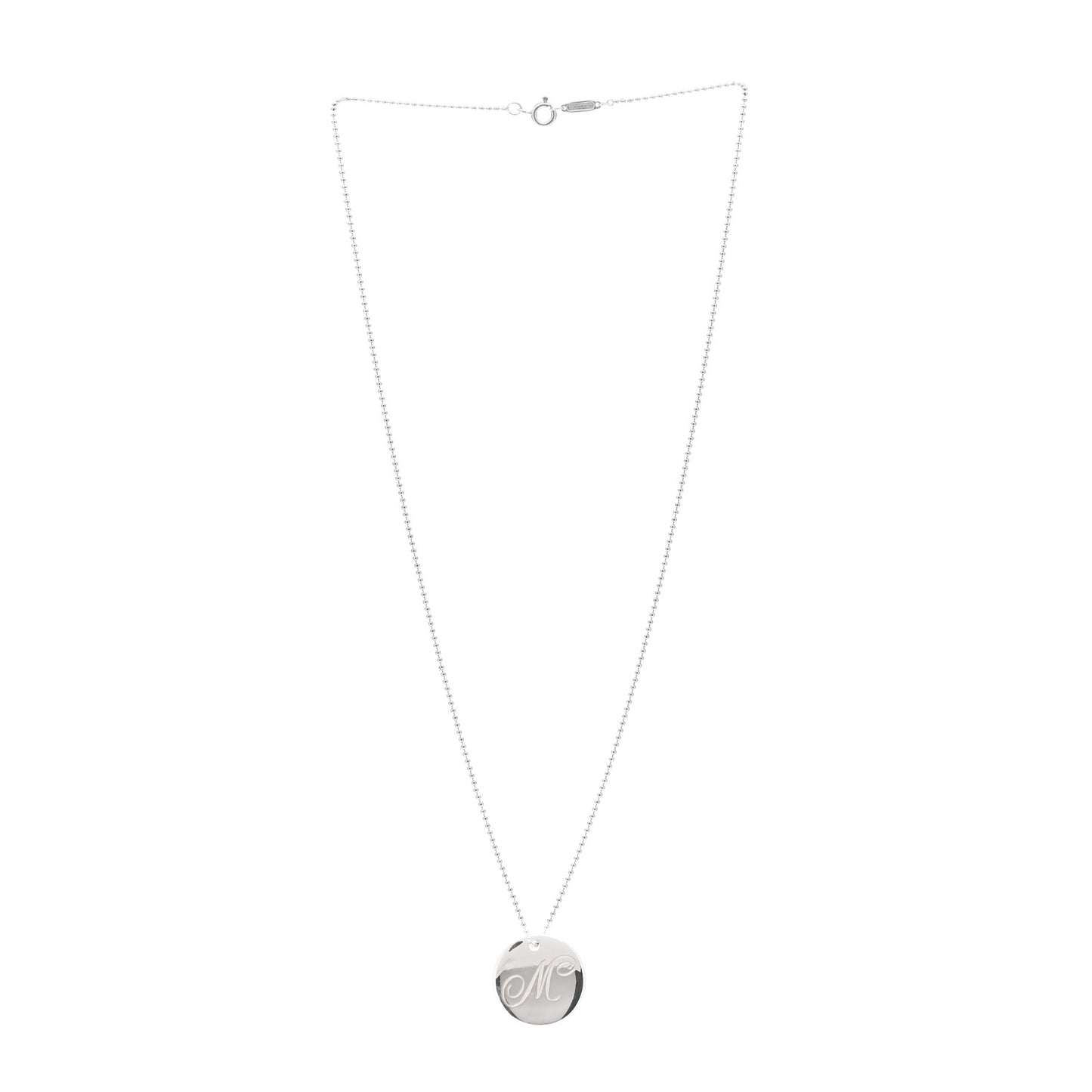Sterling Silver Letter M Disc Pendant Necklace