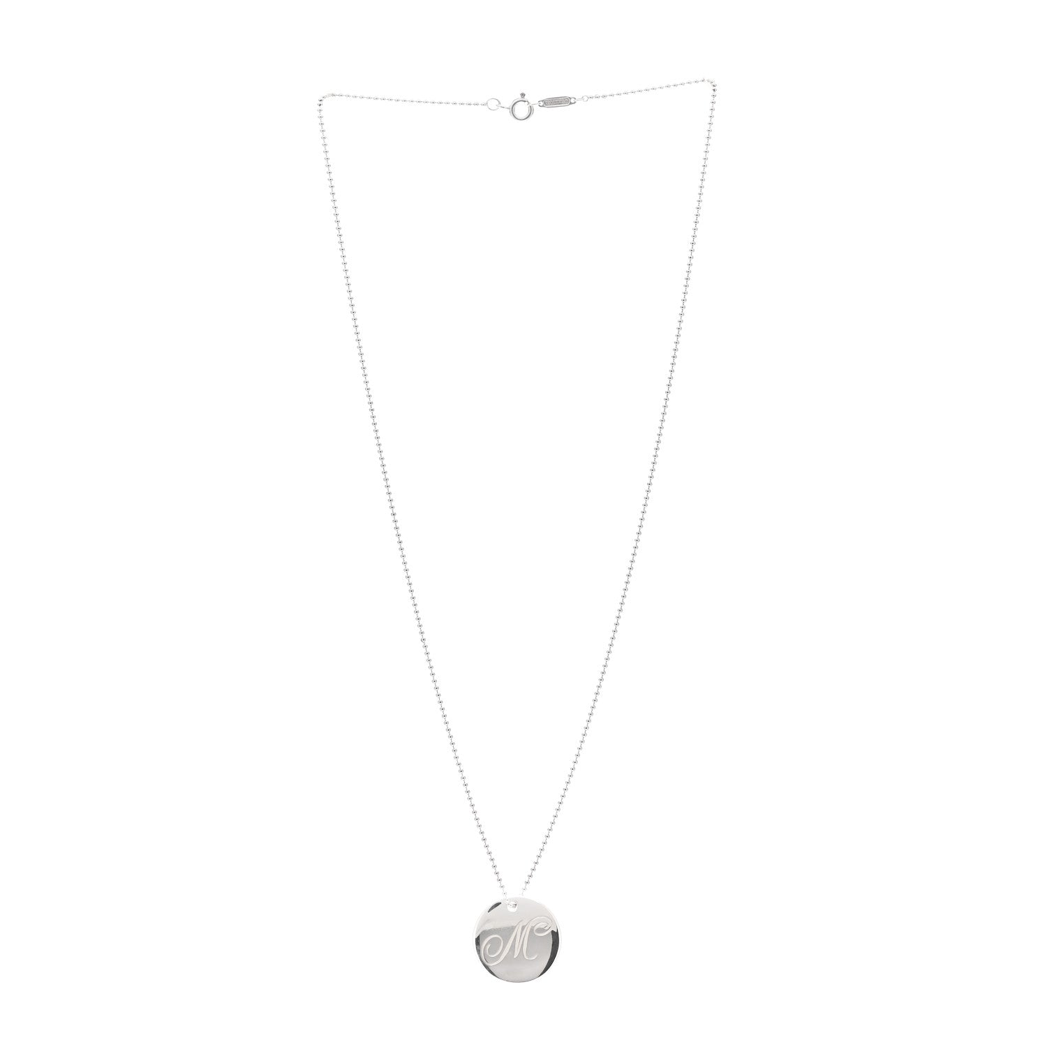 Tiffany Sterling Silver Letter M Disc Pendant Necklace 3 of 5