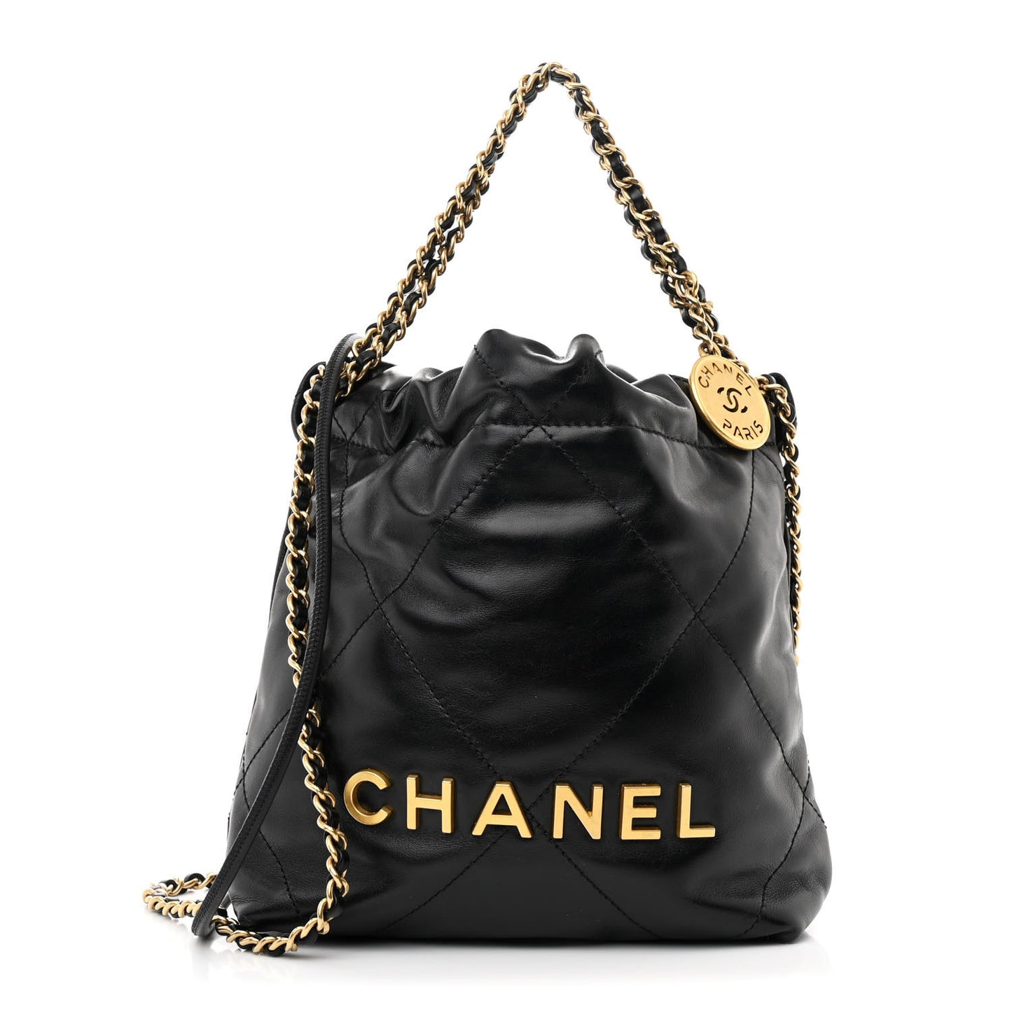 Shiny Calfskin Quilted Mini Chanel 22 Black