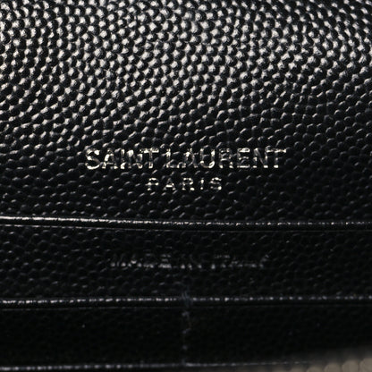 Saint Laurent Grain De Poudre Matelasse Chevron Monogram Envelope Chain Wallet Black 5 of 8
