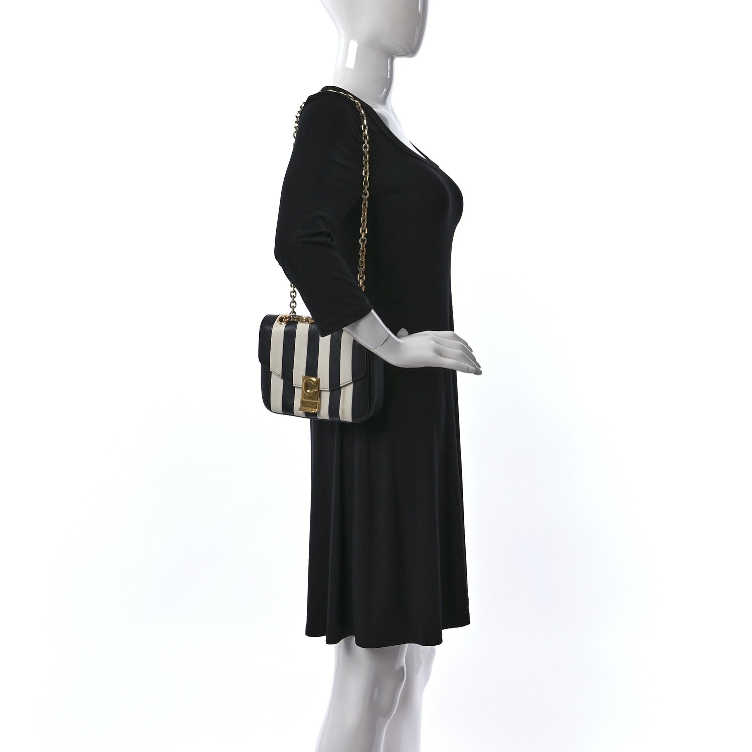 Celine Shiny Calfskin Stripes Small C Bag Black 3 of 12