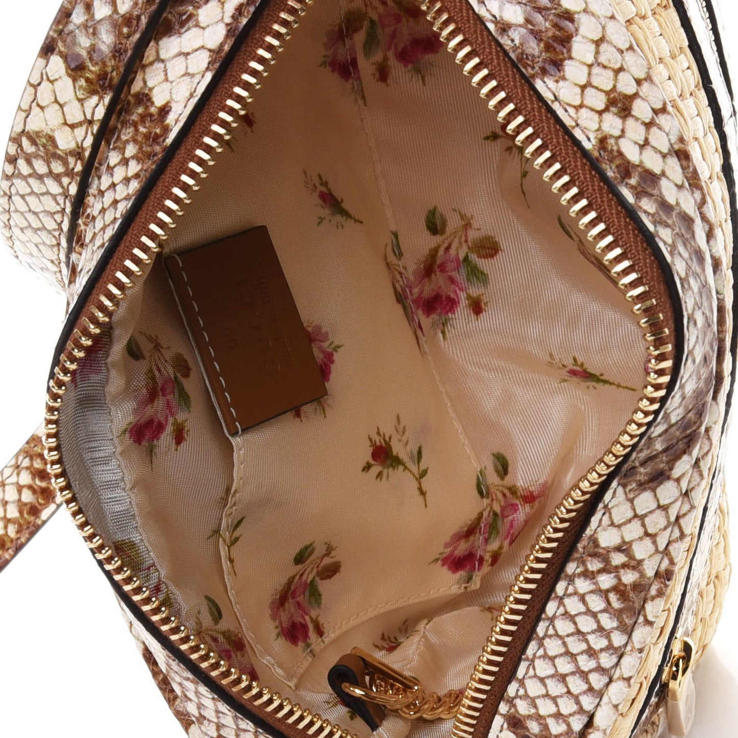 Raffia Elaphe Mini Ophidia Shoulder Bag Natural Cream Brown