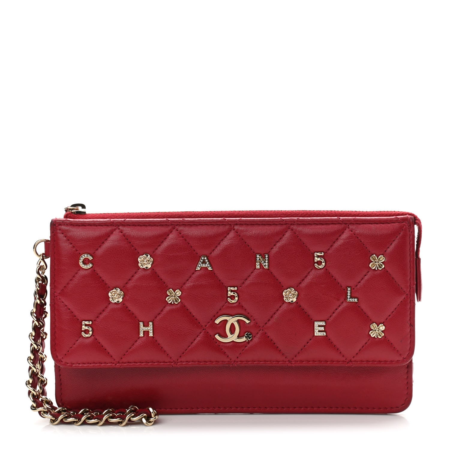 Chanel Lambskin Quilted All About Chanel Charm Wristlet Wallet Red 1 of 9