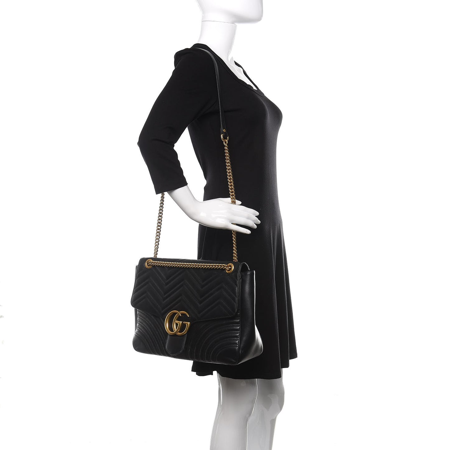 Calfskin Matelasse Large GG Marmont Shoulder Bag Black
