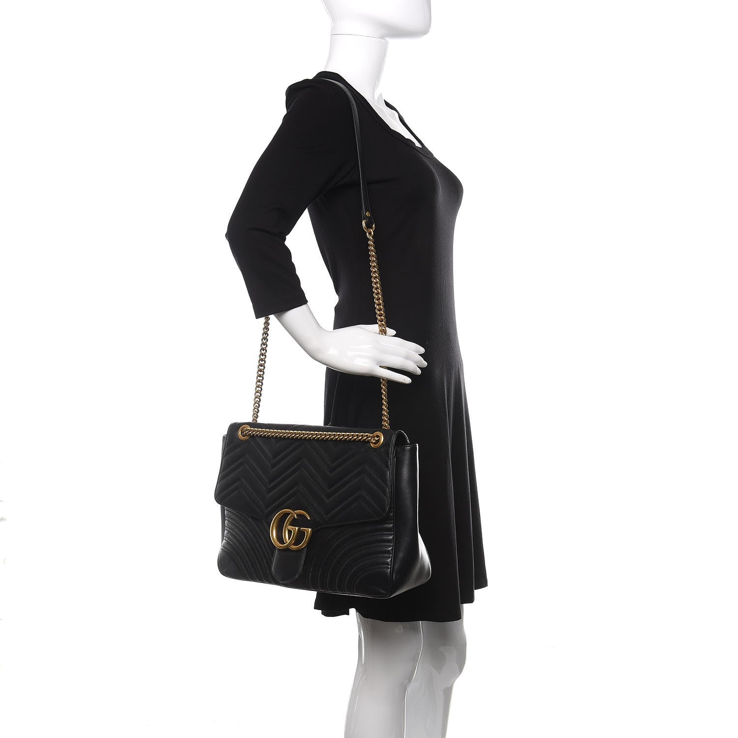 Gucci Calfskin Matelasse Large GG Marmont Shoulder Bag Black 2 of 20