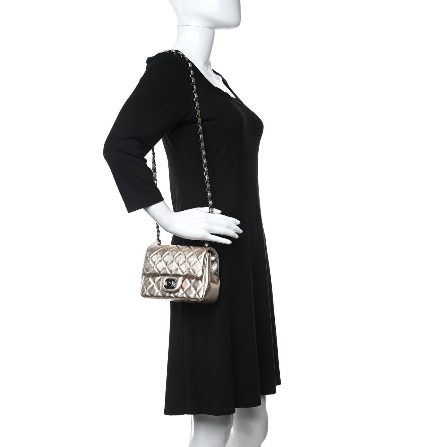 Metallic Lambskin Quilted Mini Square Flap Gold Black