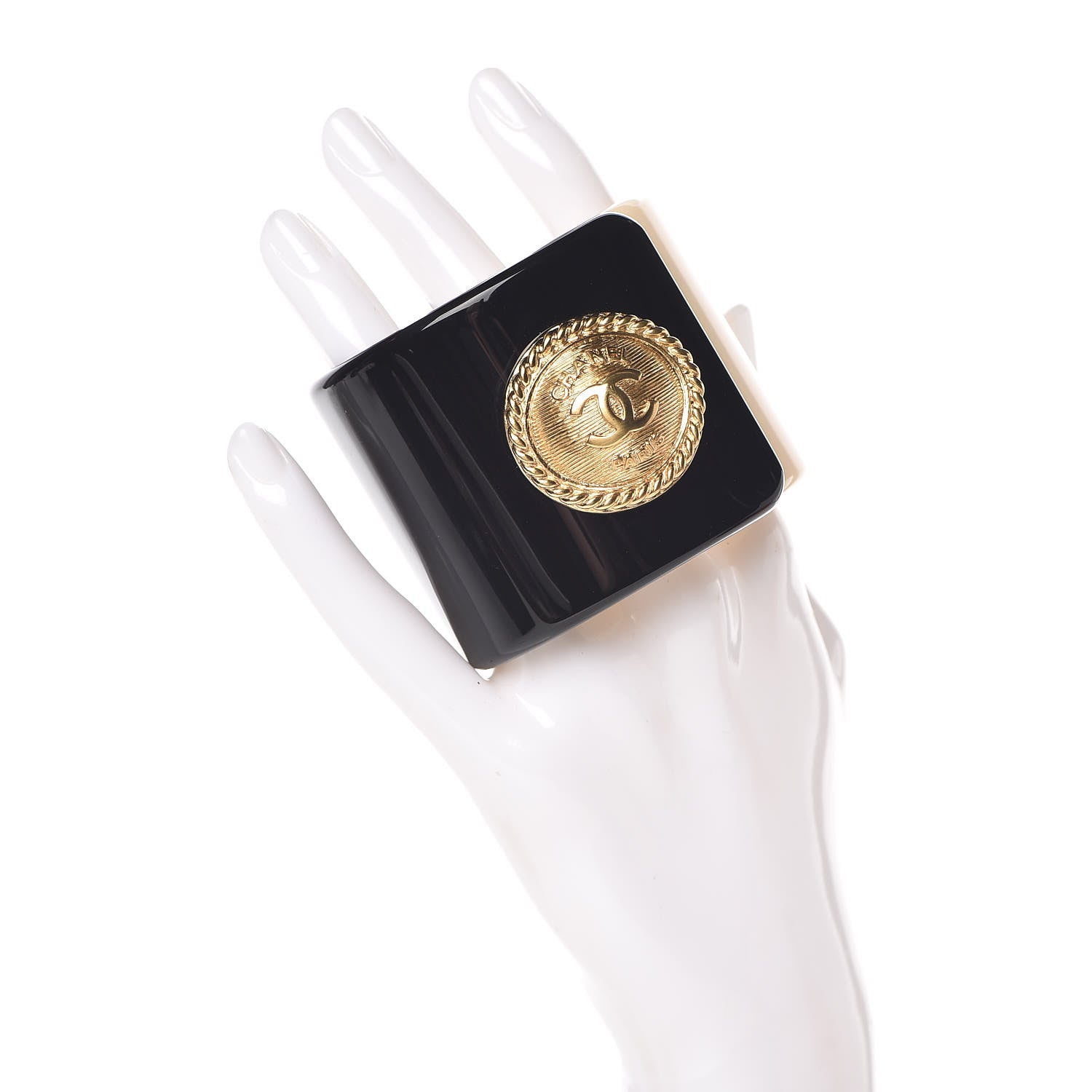 Chanel Resin CC Cuff Black Beige 2 of 5