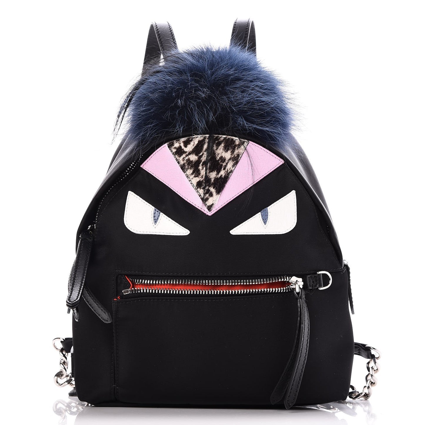 Nylon Vitello Fox Goat Fur Monster Eyes Mini Backpack Black Multicolor Sky