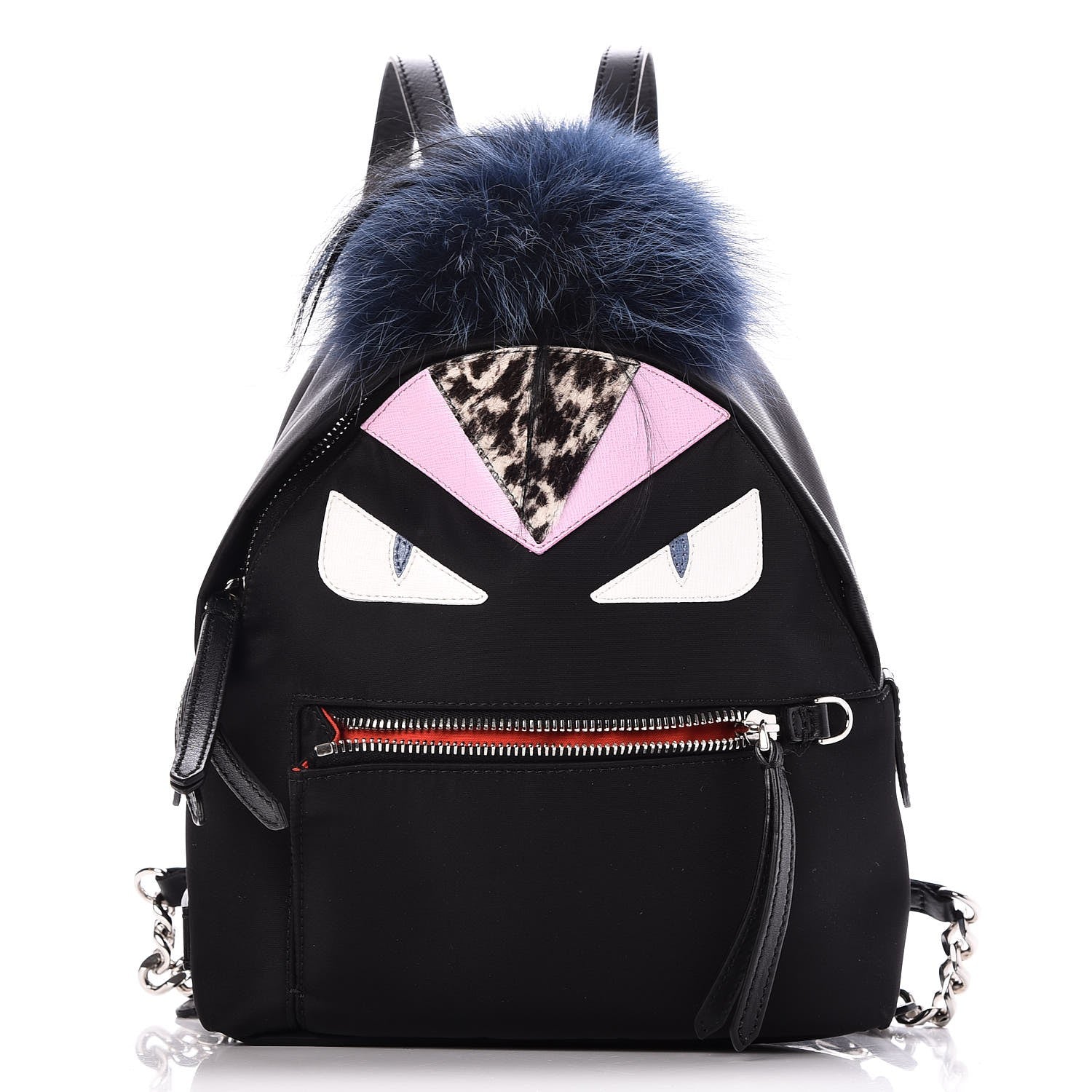 Fendi Nylon Vitello Fox Goat Fur Monster Eyes Mini Backpack Black Multicolor Sky 1 of 7