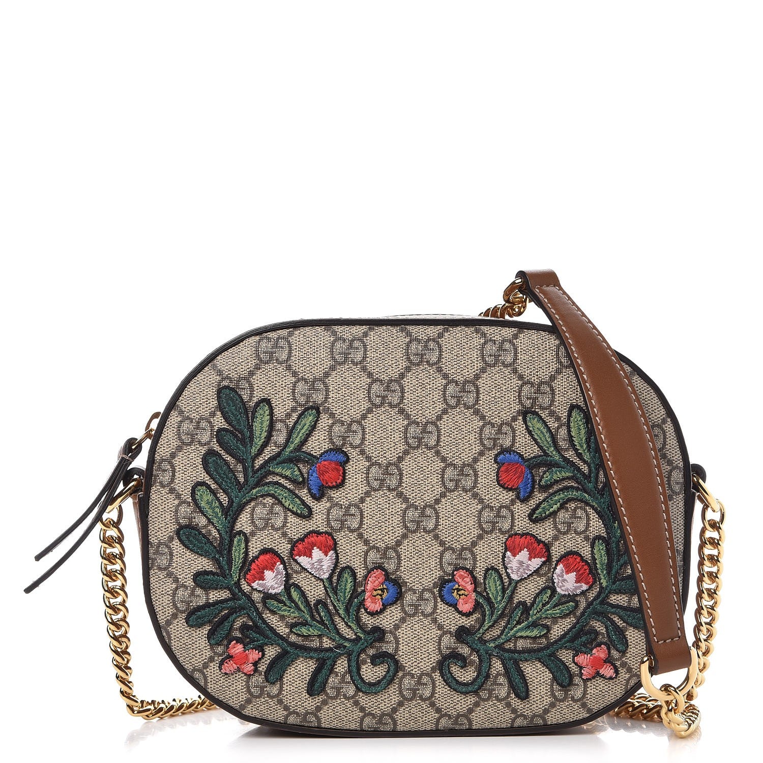 Gucci GG Supreme Monogram Floral Embroidered Mini Chain Shoulder Bag Beige Tuscany 1 of 7