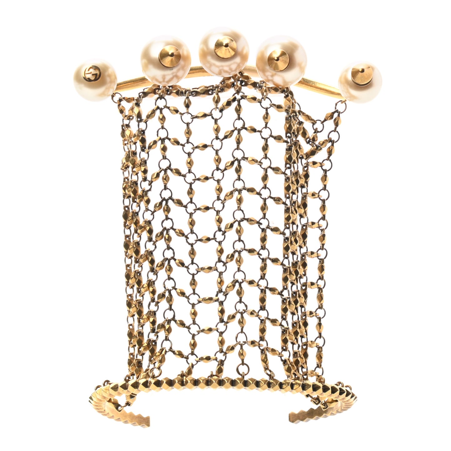 Metal Embellished Pearl Multi-Finger Ring Bracelet Gold