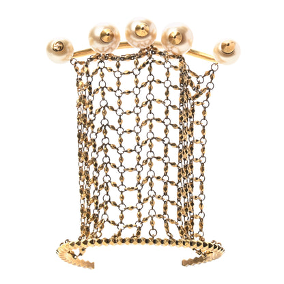 Gucci Metal Embellished Pearl Multi-Finger Ring Bracelet Gold 1 of 4