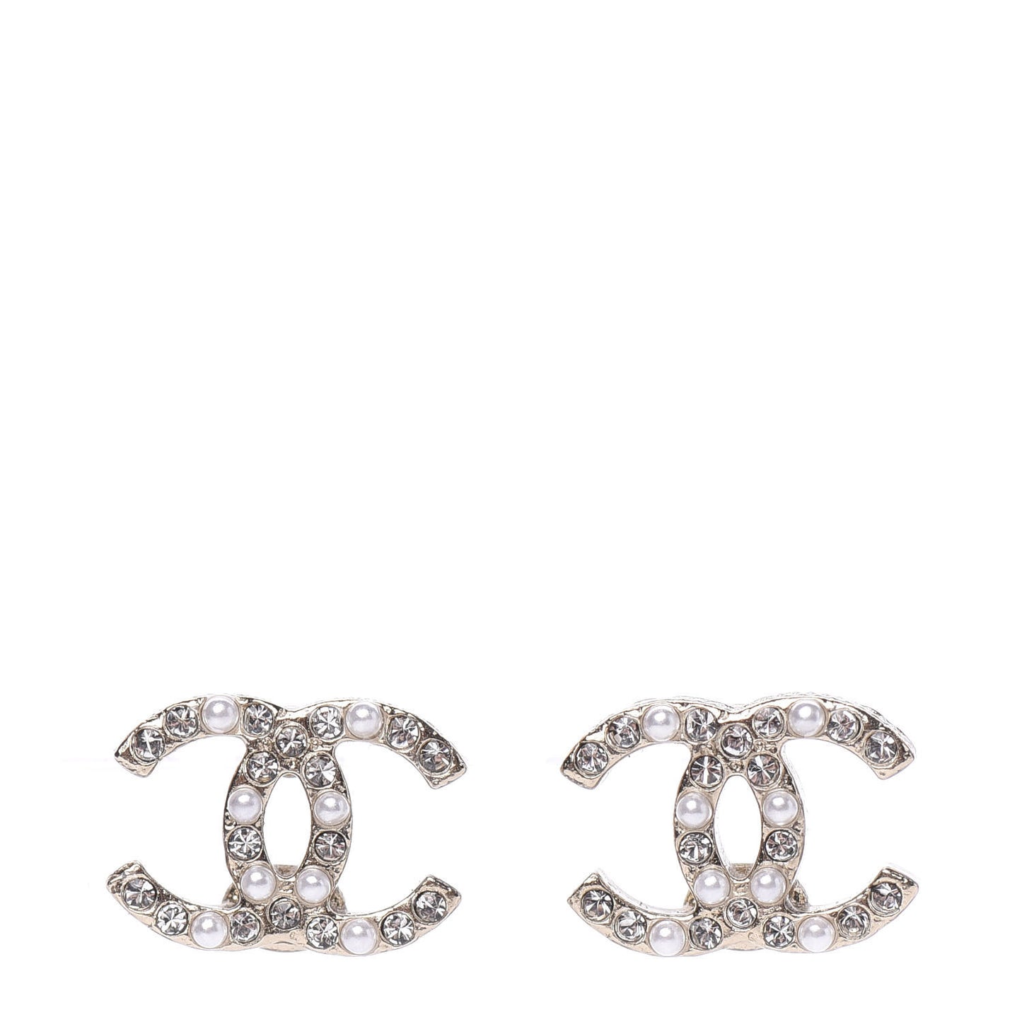 Pearl Crystal CC Charms Stud Earrings Light Gold