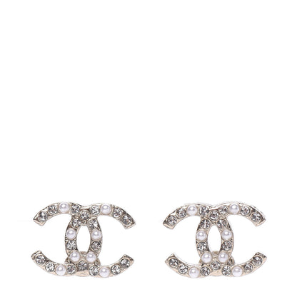 Chanel Pearl Crystal CC Charms Stud Earrings Light Gold 1 of 5