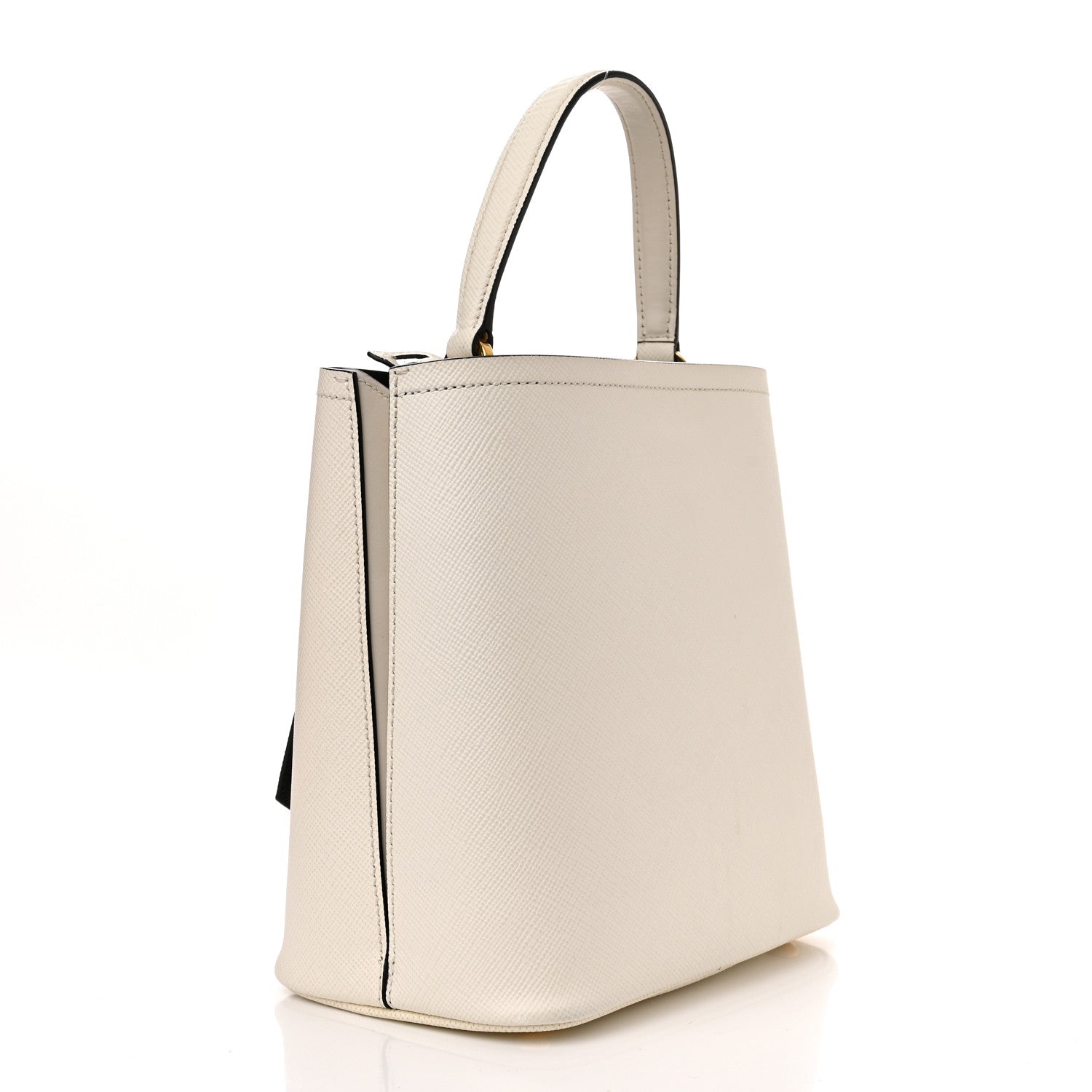 Prada Saffiano Cuir Medium Panier Bucket Bag Bianco Black 3 of 9
