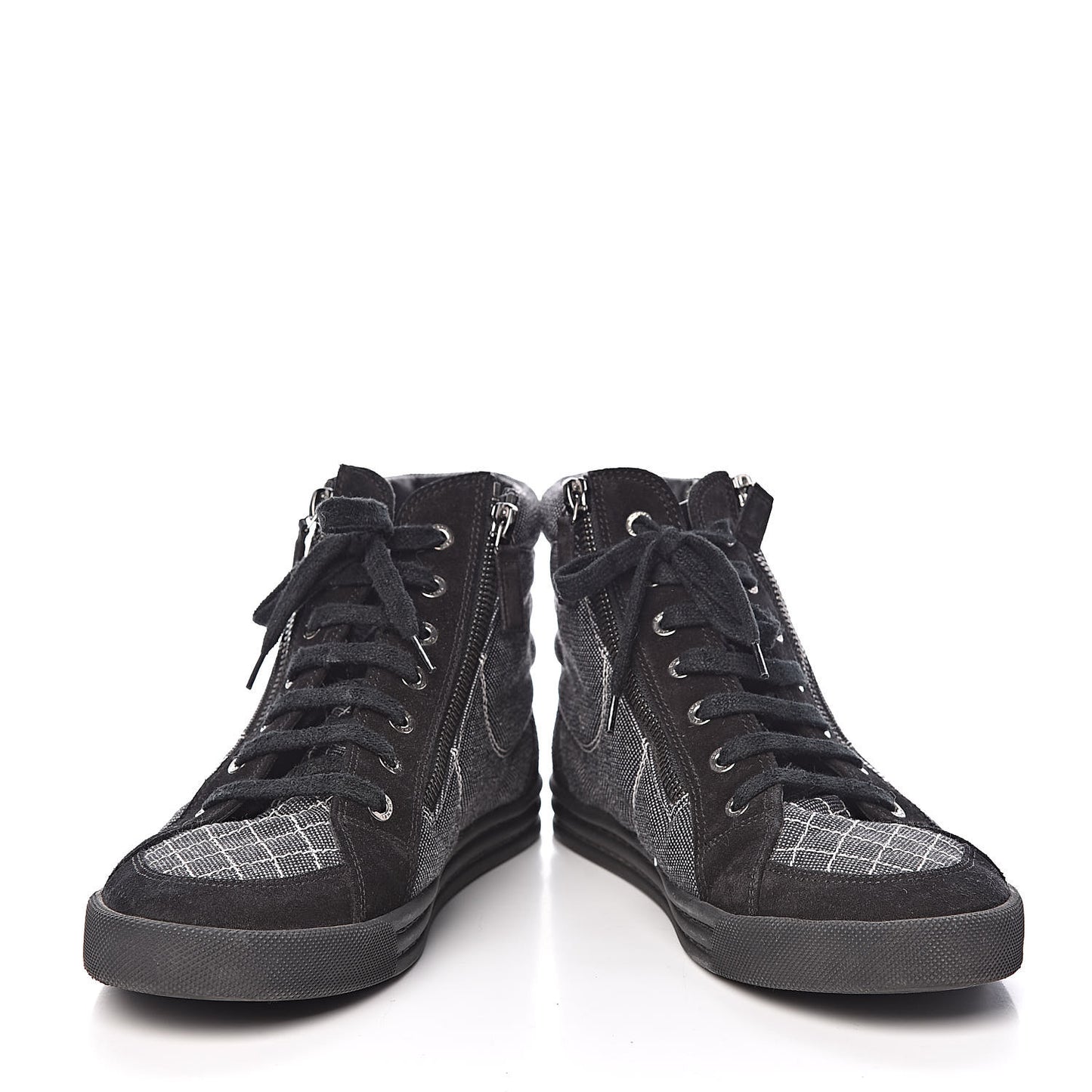 Toile Suede Calfskin CC High Top Sneakers 40 Dark Grey
