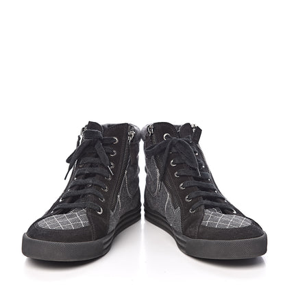 Chanel Toile Suede Calfskin CC High Top Sneakers 40 Dark Grey 5 of 11
