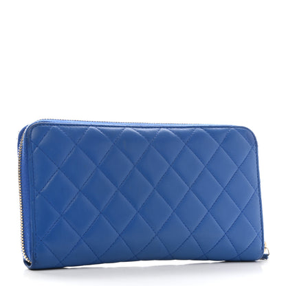 Chanel Lambskin Quilted Large Zip Around Organizer Wallet Blue 3 of 10