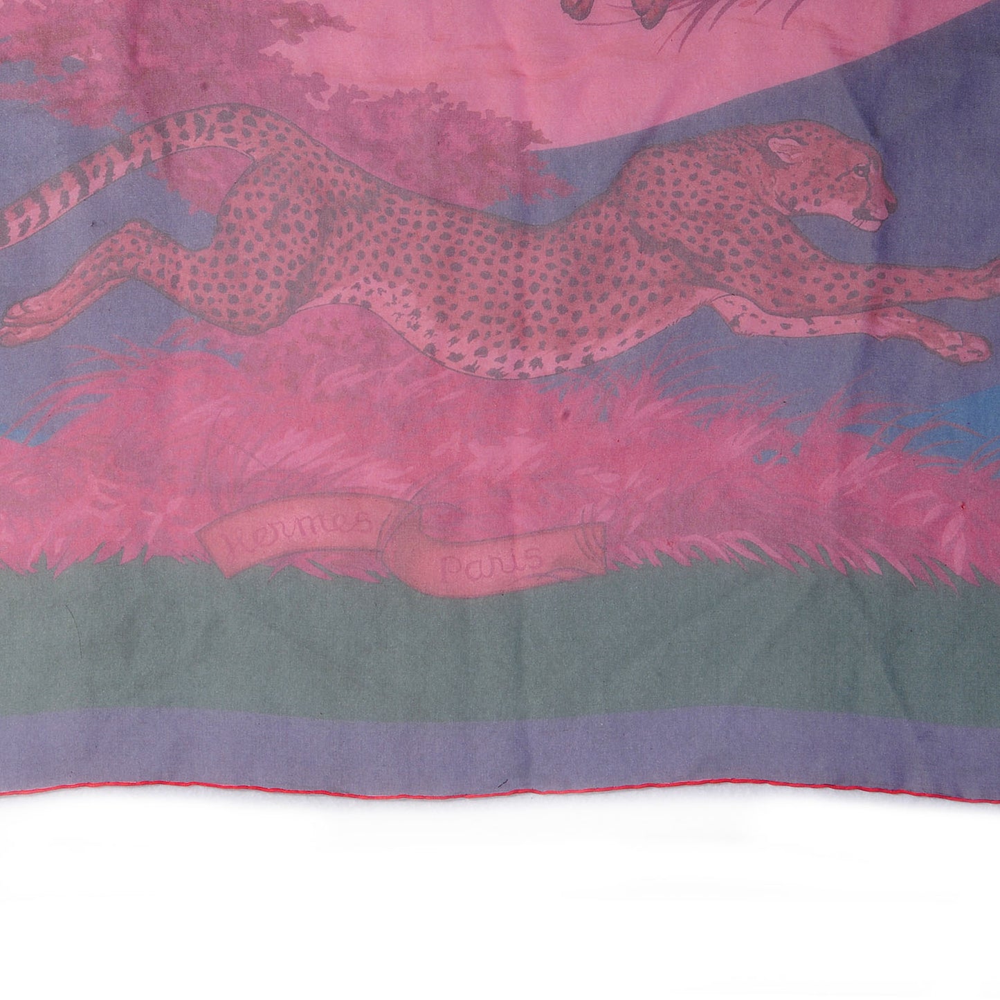 Silk Mousseline Guepards Scarf 140 Rose Bleu Vert