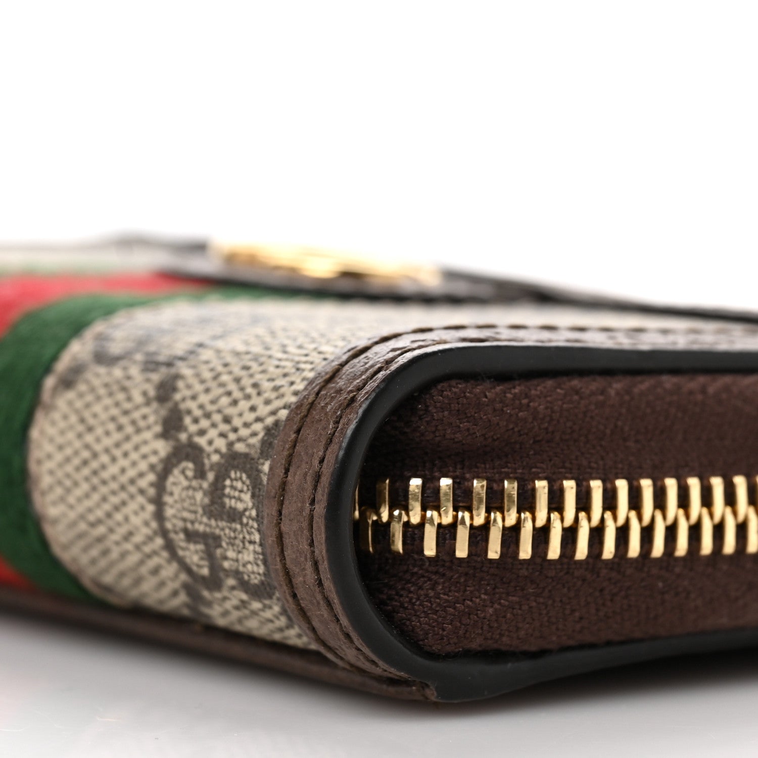 Gucci GG Supreme Monogram Textured Dollar Calfskin Web Ophidia Zip Around Card Case Wallet Beige Ebony New Acero 8 of 8