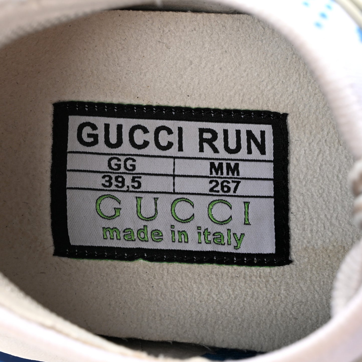 Technical Knit Fabric Waves GG Monogram Womens Gucci Run Sneakers 39.5 Great White Bright Splash Thunder Grey Sky