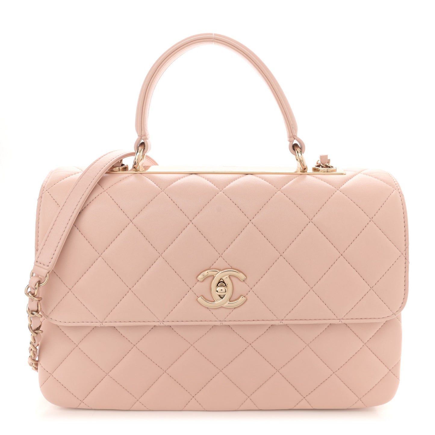 Lambskin Quilted Medium Trendy CC Flap Dual Handle Bag Light Beige