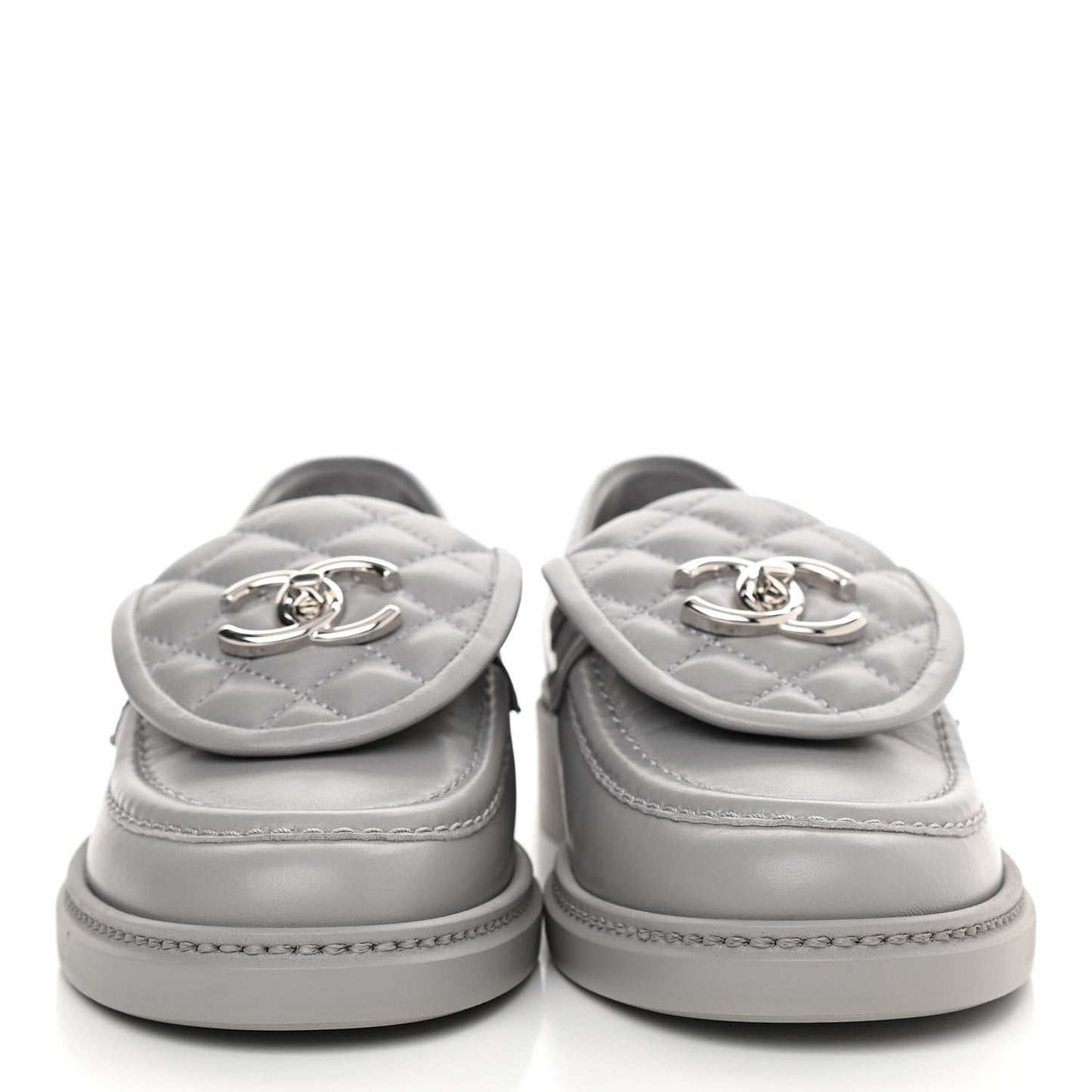 Lambskin Quilted CC Turnlock Loafers 37 Grey