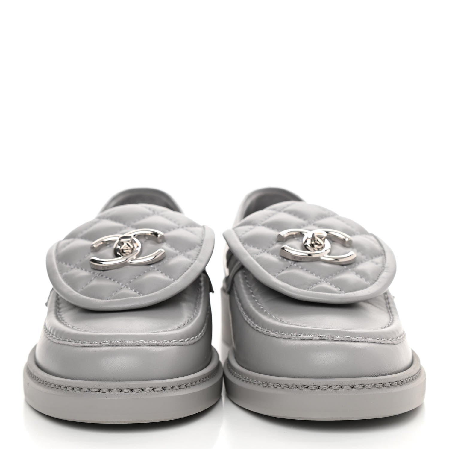 Chanel Lambskin Quilted CC Turnlock Loafers 37 Grey 2 of 9