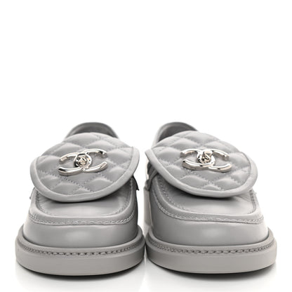 Chanel Lambskin Quilted CC Turnlock Loafers 37 Grey 2 of 9