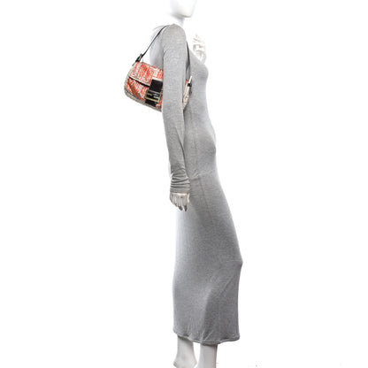 Fendi Satin Lizard Beaded Baguette Grey Orange 2 of 9