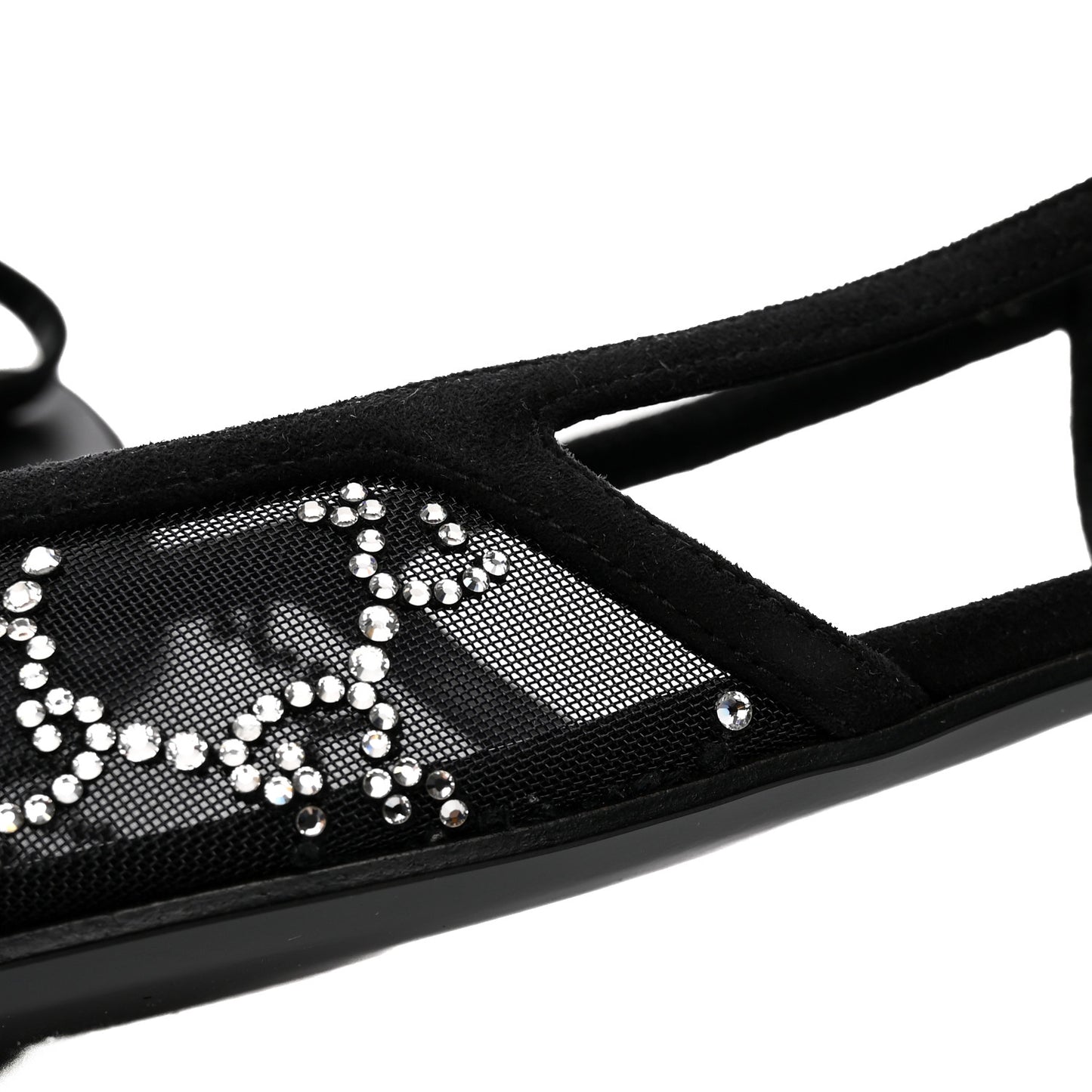Tela Retino Kid Scamosciato Crystal GG Monogram Square Demi Ballet Flats  39.5 Black