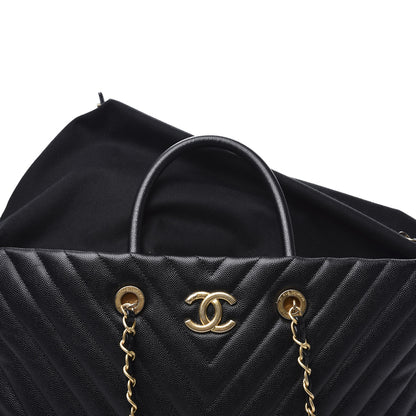 Chanel Caviar Chevron Quilted Coco Handle Shopping Tote Black 8 of 14