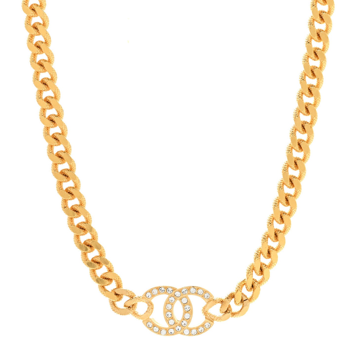 Crystal Chain Link CC Choker Necklace Gold