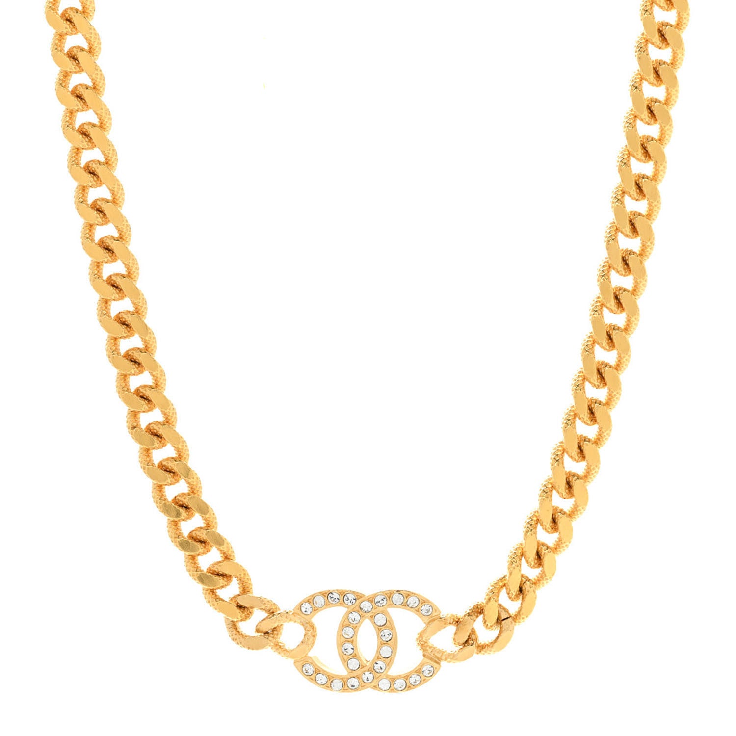 Chanel Crystal Chain Link CC Choker Necklace Gold 1 of 7