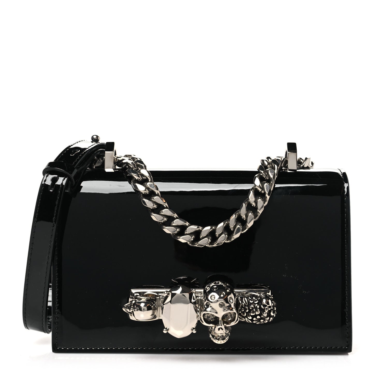 Patent Jeweled Satchel Black
