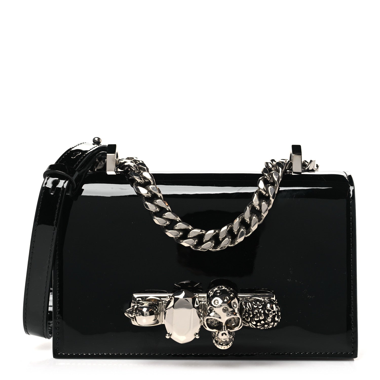 Alexander McQueen Patent Jeweled Satchel Black 1 of 9