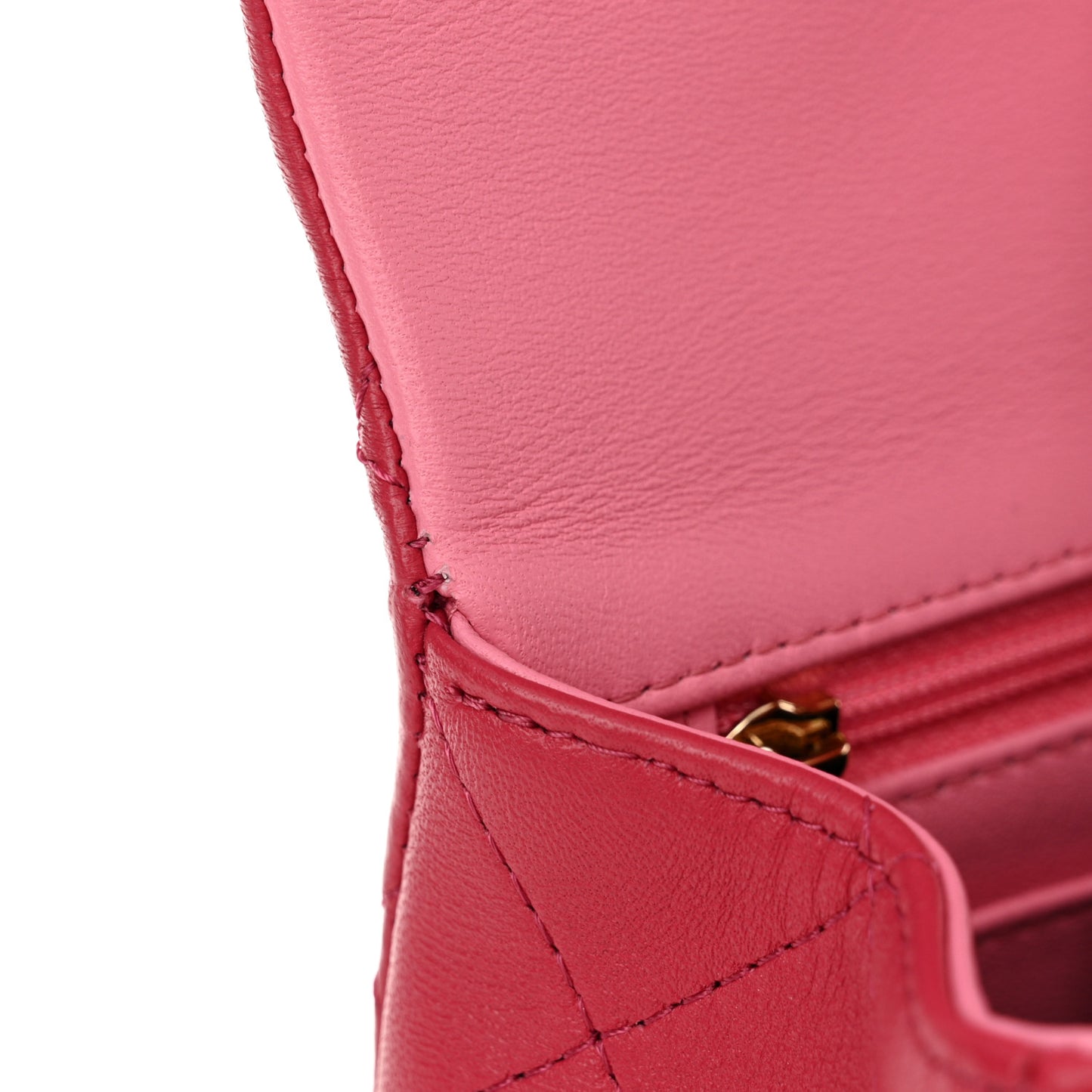 Lambskin Quilted Bi-Color Mini Top Handle Rectangular Flap Rose