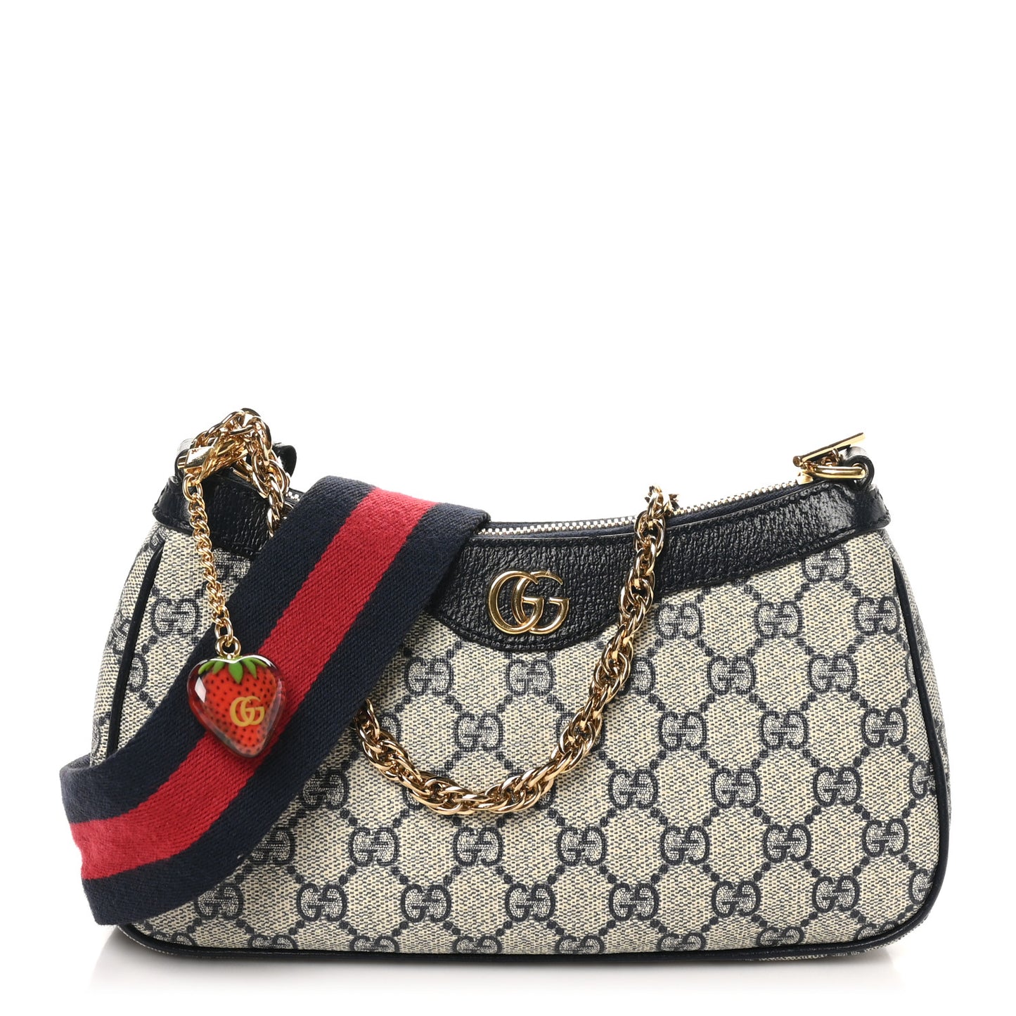 GG Supreme Monogram Textured Dollar Calfskin Web Small Ophidia GG Handbag Beige Blue