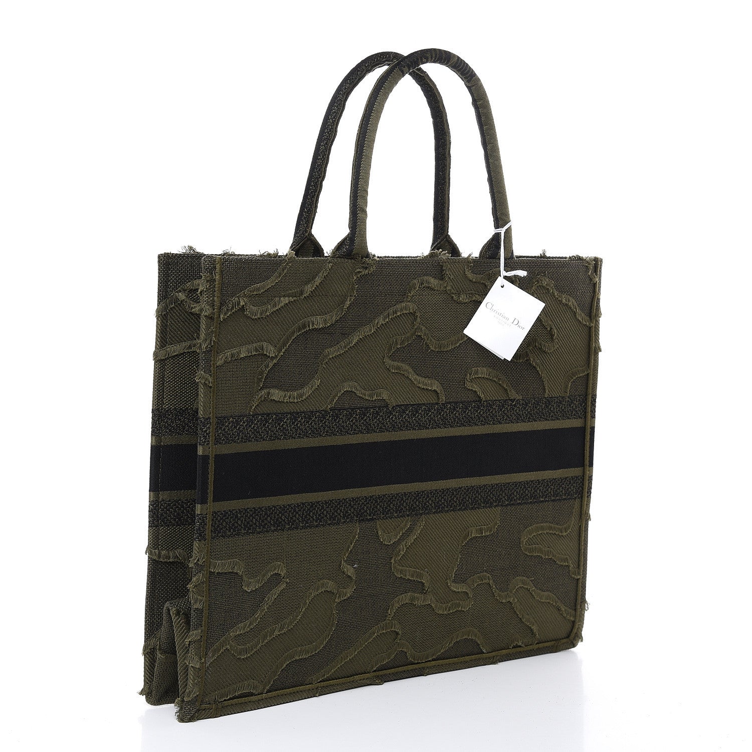 Christian Dior Canvas Embroidered Camouflage Book Tote Green 3 of 9