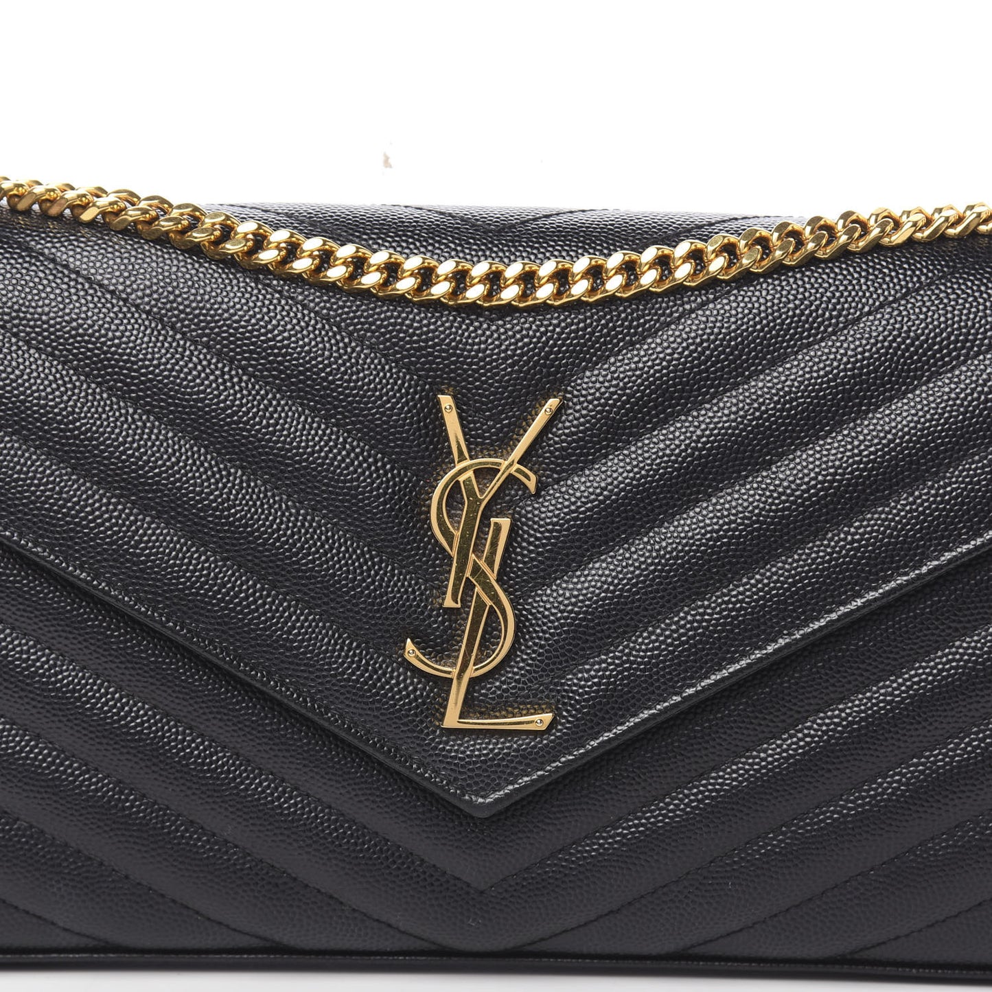 Grain De Poudre Matelasse Chevron Monogram Chain Wallet Black