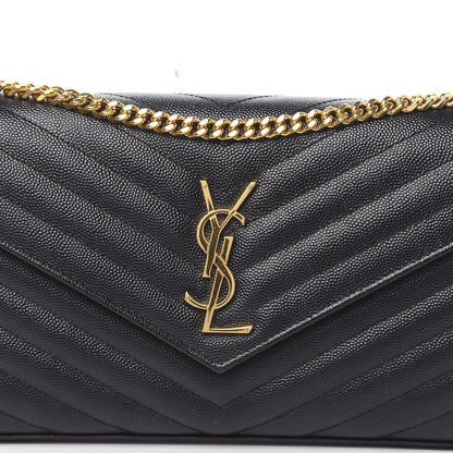Saint Laurent Grain De Poudre Matelasse Chevron Monogram Chain Wallet Black 10 of 10