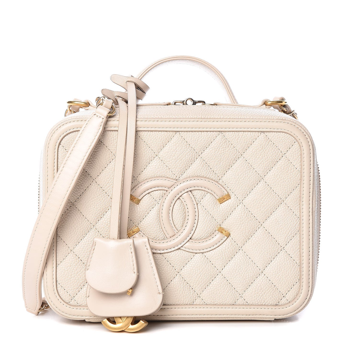 Caviar Quilted Medium CC Filigree Vanity Case Light Beige