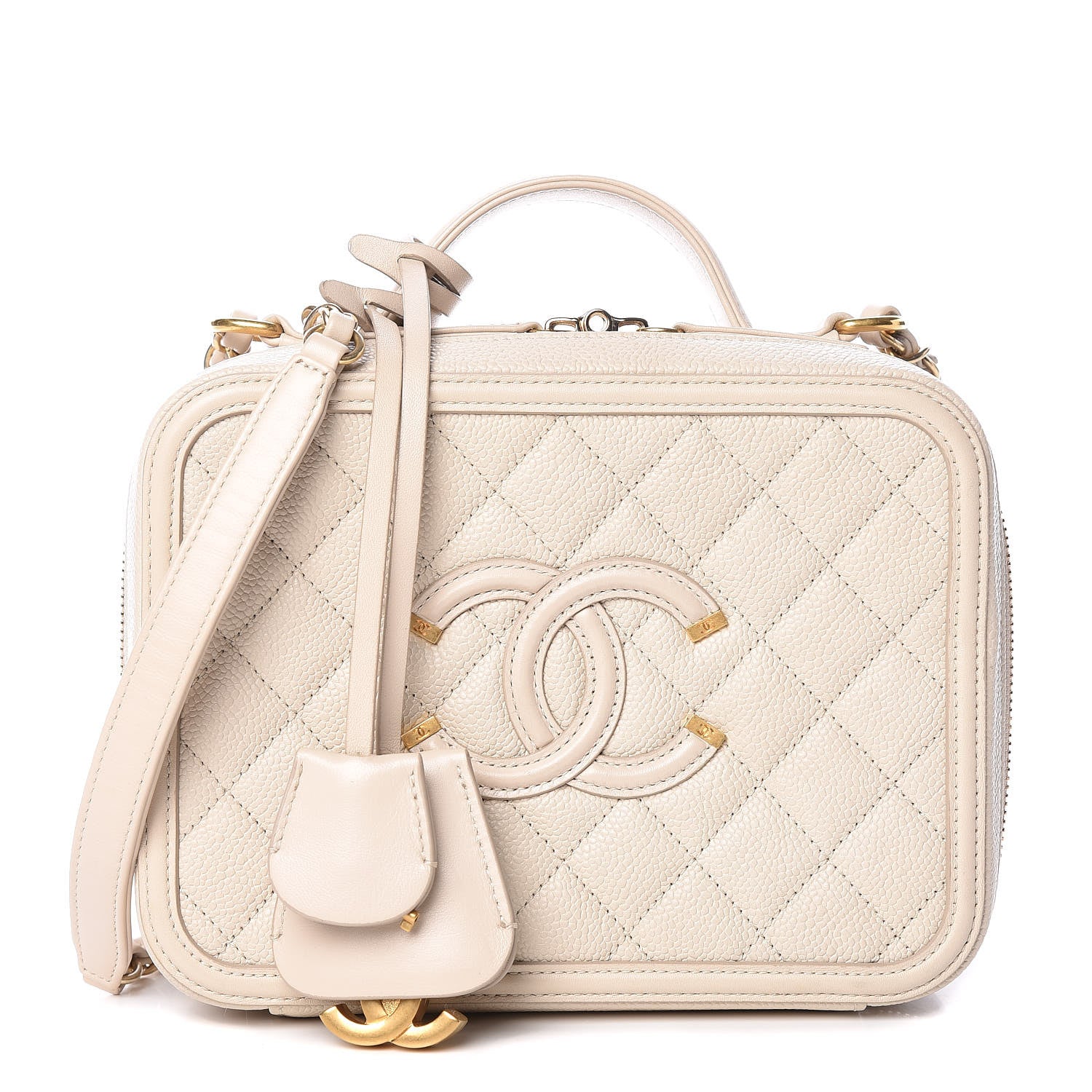 Chanel Caviar Quilted Medium CC Filigree Vanity Case Light Beige 1 of 10