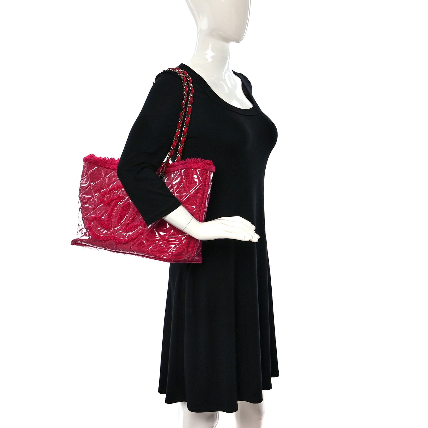 Vinyl Quilted Funny Tweed Tote Fuchsia