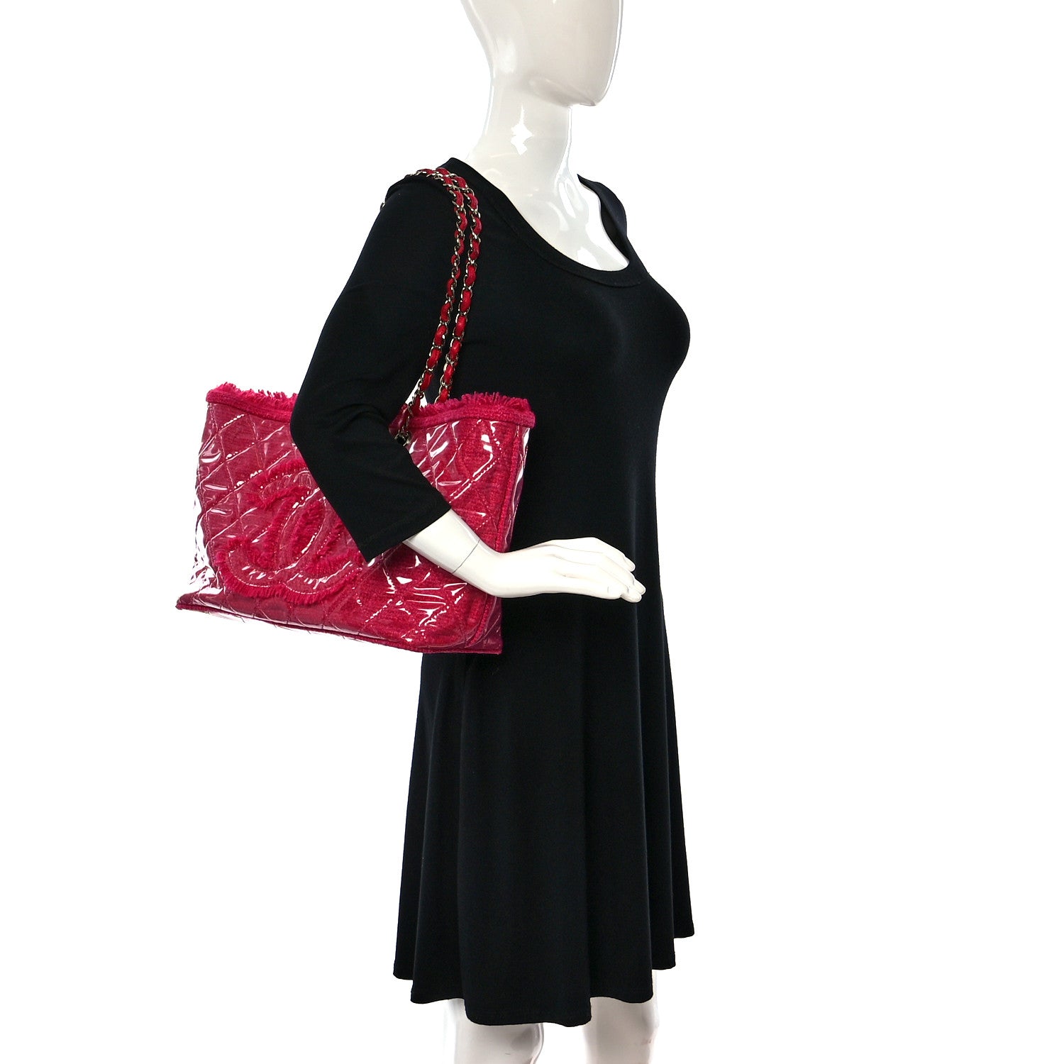 Chanel Vinyl Quilted Funny Tweed Tote Fuchsia 2 of 15