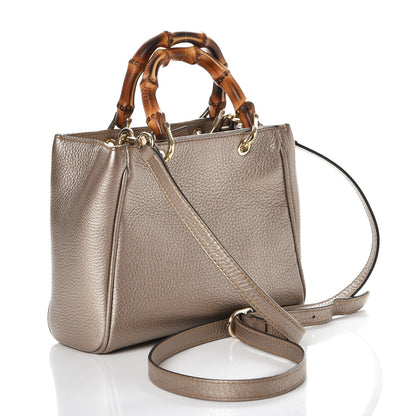 Gucci Metallic Calfskin Mini Bamboo Shopper Tote Golden Beige 4 of 11