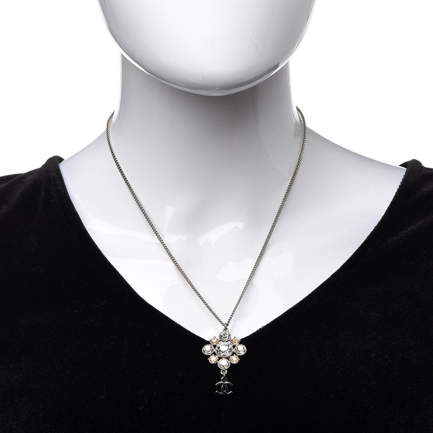 Crystal CC Drop Pendant Necklace Silver